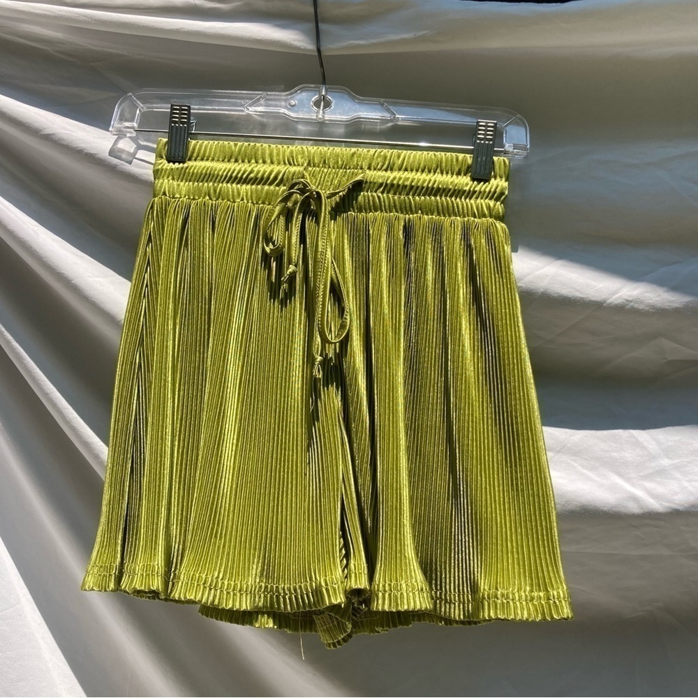 Nasty Gal Olive Green Pleated Velvet Shorts